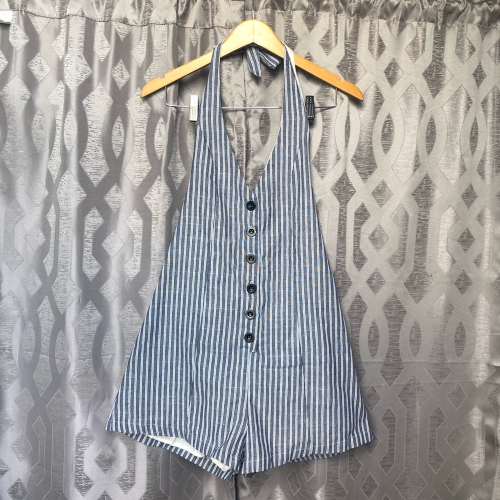 Striped Romper w Halter Straps